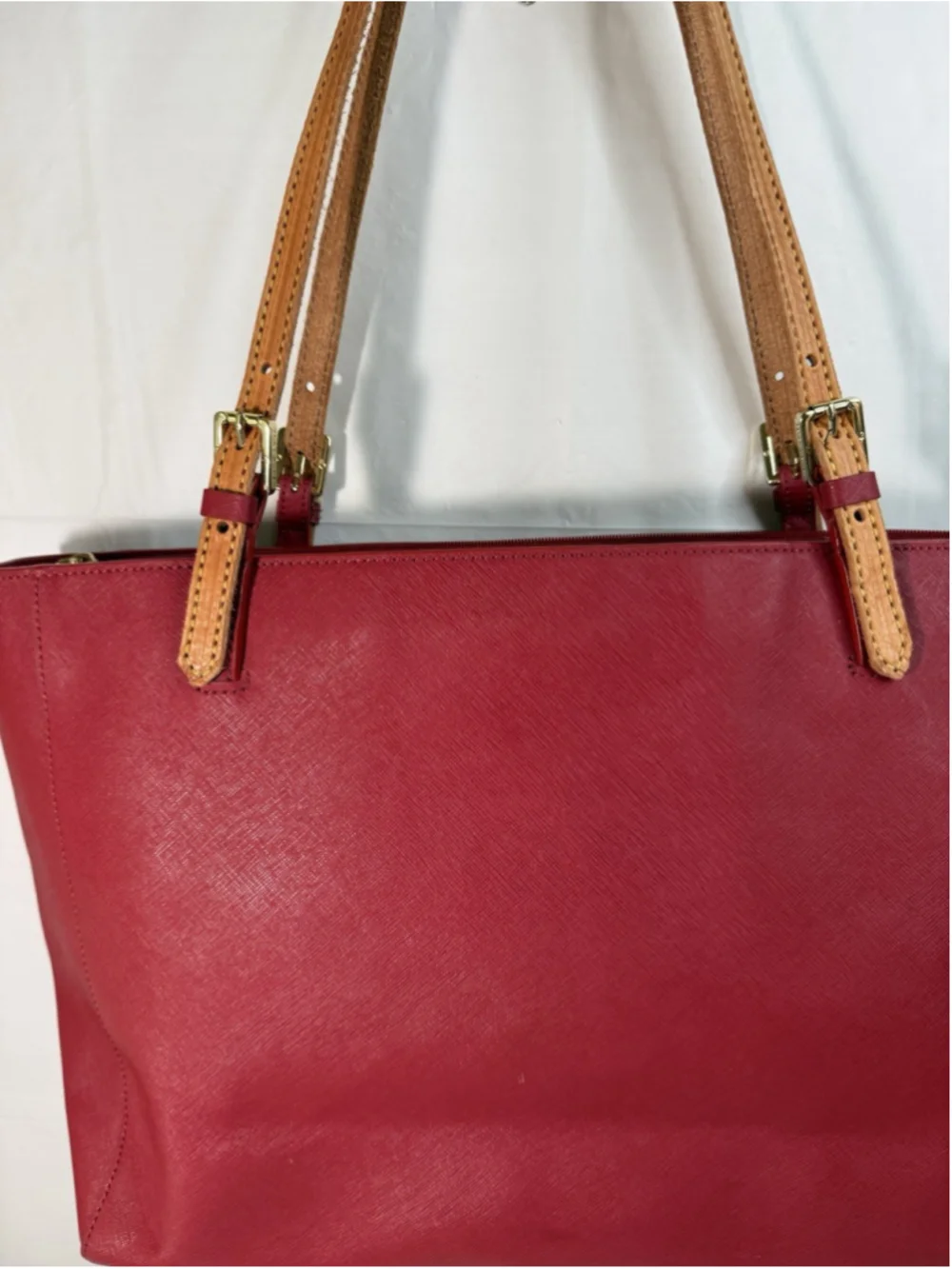 Tory Burch Buckle Large Red Saffiano Leather Laptop Tote Bag Purse new